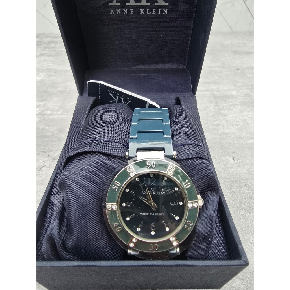 Anne Klein Ceramic Watch Green Teal Crystal Dial 10/9417 New No Tags